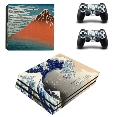 Hokusai decal skin for PS4 Pro Console and 2 Controllers