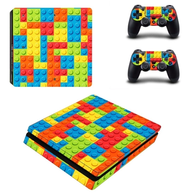 Lego block decal skin for PS4 Slim Console and two controllers