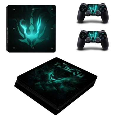 The champion thresh decal skin for PS4 Slim Console and two controllers