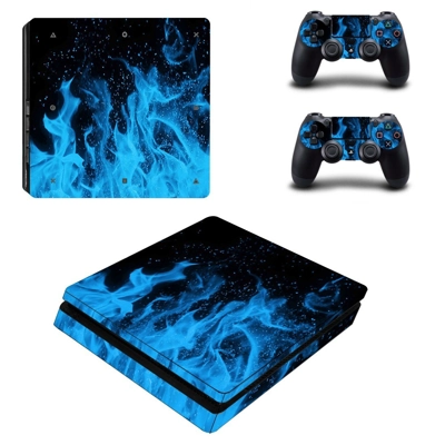 Blue fire flames decal skin for PS4 Slim Console and two c.. Blue fire flames decal skin for PS4 Slim Console and two c..