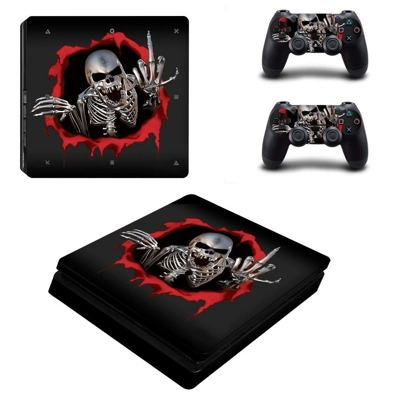 Metal skeleton decal skin for PS4 Slim Console and two con.. Metal skeleton decal skin for PS4 Slim Console and two con..