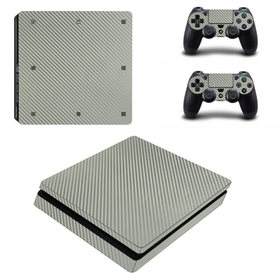 Grey fiber decal skin for PS4 Slim Console and two control.. Grey fiber decal skin for PS4 Slim Console and two control..