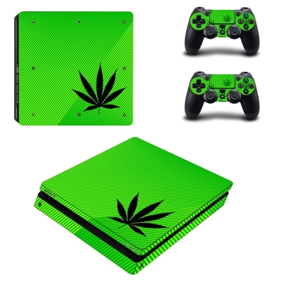 Black weed decal skin for PS4 Slim Console and two control.. Black weed decal skin for PS4 Slim Console and two control..