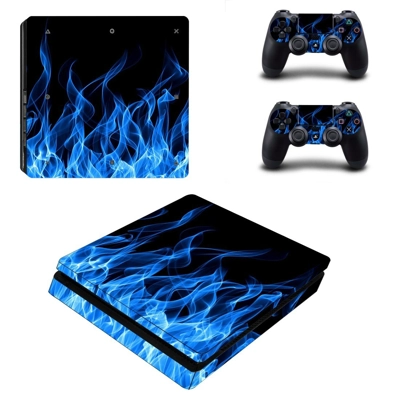Blue fires decal skin for PS4 Slim Console and two control.. Blue fires decal skin for PS4 Slim Console and two control..