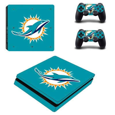 Miami Dolphins decal skin for PS4 Slim Console and two con.. Miami Dolphins decal skin for PS4 Slim Console and two con..