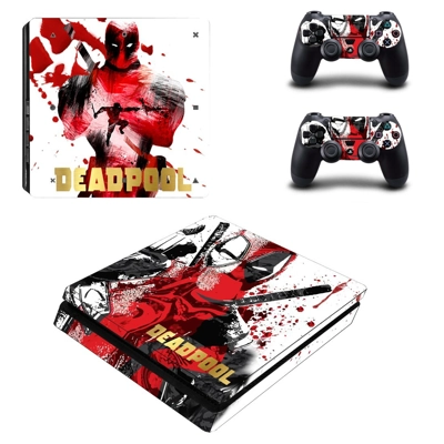 Deadpool decal skin for PS4 Slim Console and two controllers