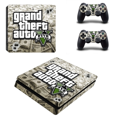 Grand thef auto v decal skin for PS4 Slim Console and two controllers