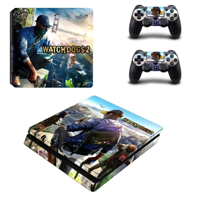 Watch dogs 2 decal skin for PS4 Slim Console and two contr.. Watch dogs 2 decal skin for PS4 Slim Console and two contr..