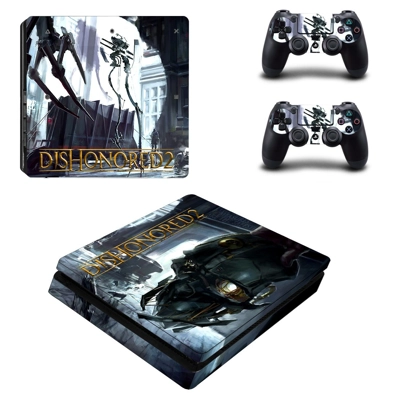 Dishonored 2 decal skin for PS4 Slim Console and two contr.. Dishonored 2 decal skin for PS4 Slim Console and two contr..