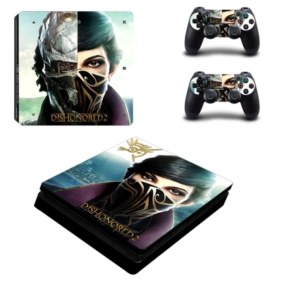 Dishonored 2 decal skin for PS4 Slim Console and two contr.. Dishonored 2 decal skin for PS4 Slim Console and two contr..