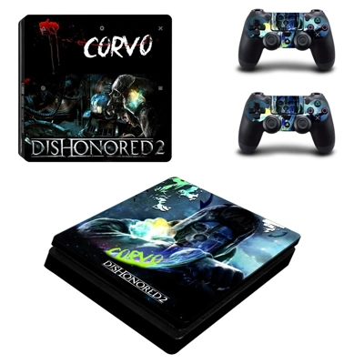 Dishonored 2 decal skin for PS4 Slim Console and two contr.. Dishonored 2 decal skin for PS4 Slim Console and two contr..