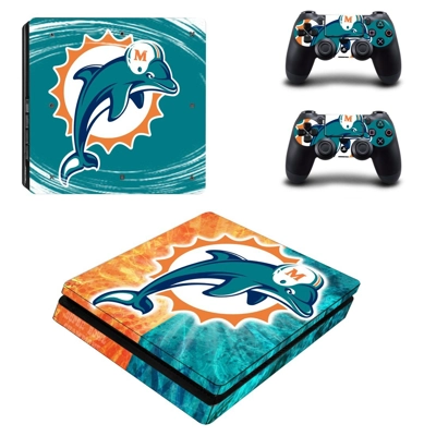 Miami Dolphins decal skin for PS4 Slim Console and two con.. Miami Dolphins decal skin for PS4 Slim Console and two con..