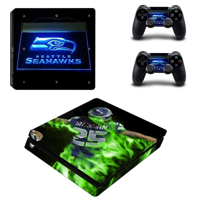 Seattle Seahawks decal skin for PS4 Slim Console and two c.. Seattle Seahawks decal skin for PS4 Slim Console and two c..