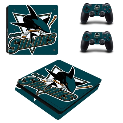 Sunjose Sharks decal skin for PS4 Slim Console and two con.. Sunjose Sharks decal skin for PS4 Slim Console and two con..