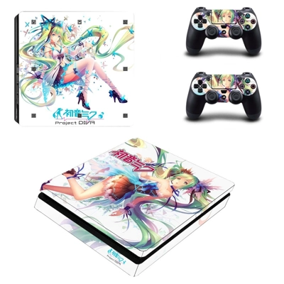 Anime Girl decal skin for PS4 Slim Console and two controllers
