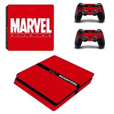 Deadpool decal skin for PS4 Slim Console and two controllers