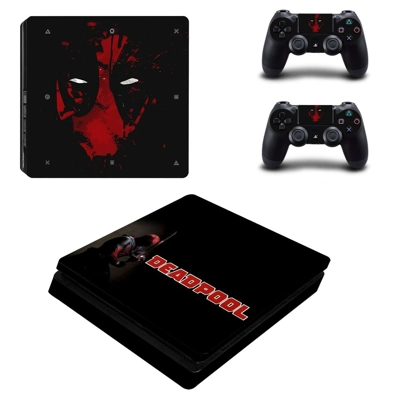 Deadpool decal skin for PS4 Slim Console and two controllers