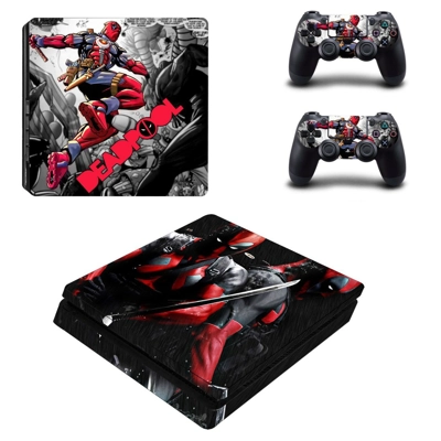 Deadpool decal skin for PS4 Slim Console and two controllers