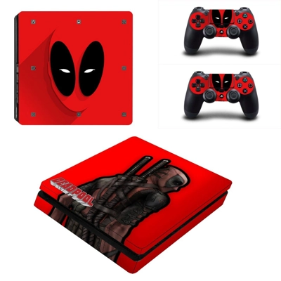 Deadpool decal skin for PS4 Slim Console and two controllers