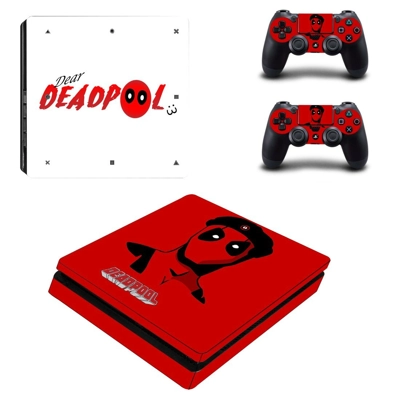 Deadpool decal skin for PS4 Slim Console and two controllers