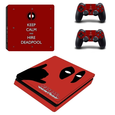 Deadpool decal skin for PS4 Slim Console and two controllers