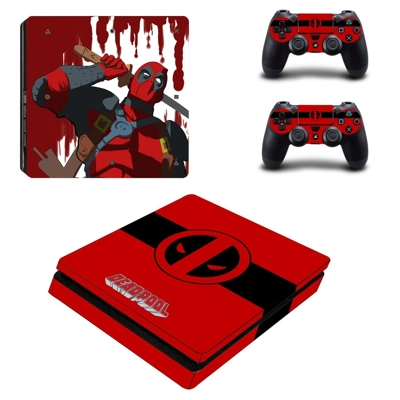 Deadpool decal skin for PS4 Slim Console and two controllers