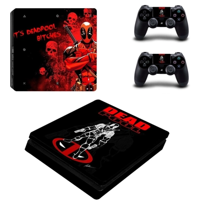 Deadpool decal skin for PS4 Slim Console and two controllers