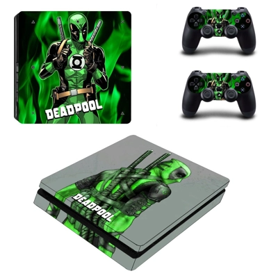 Deadpool decal skin for PS4 Slim Console and two controllers