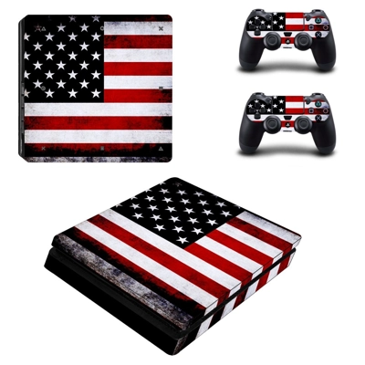 USA Flag decal skin for PS4 Slim Console and two controllers