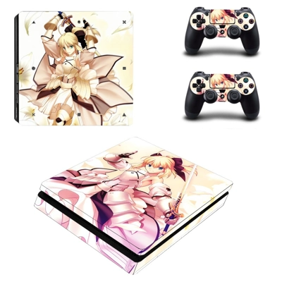 Fate stay night saber lily decal skin for PS4 Slim Console and two controllers