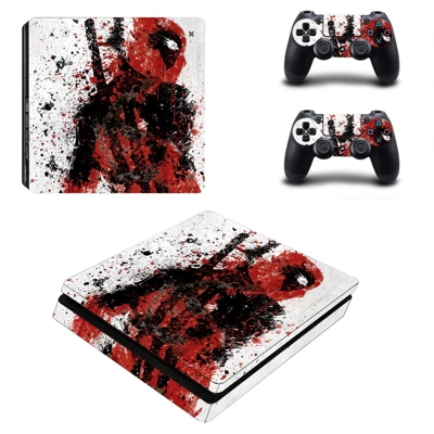 Deadpool decal skin for PS4 Slim Console and two controllers
