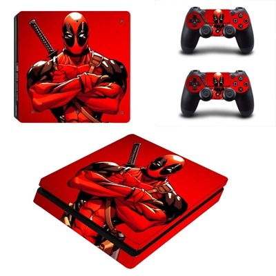 Deadpool decal skin for PS4 Slim Console and two controllers