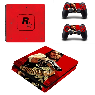 Red Dead Redemption decal skin for PS4 Slim Console and two controllers