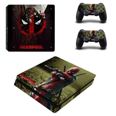 Deadpool decal skin for PS4 Slim Console and two controllers
