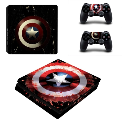 Captain America decal skin for PS4 Slim Console and two co..