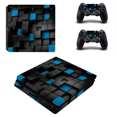 Square block decal skin for PS4 Slim Console and two controllers