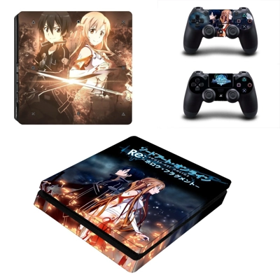 Sword art online decal skin for PS4 Slim Console and two controllers