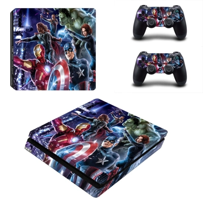 Super Heroes decal skin for PS4 Slim Console and two controllers