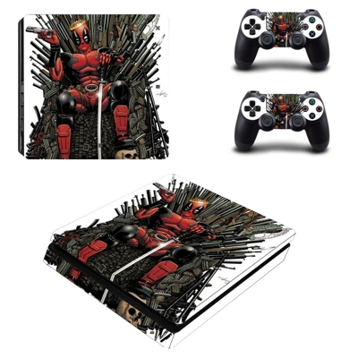 Deadpool decal skin for PS4 Slim Console and two controllers