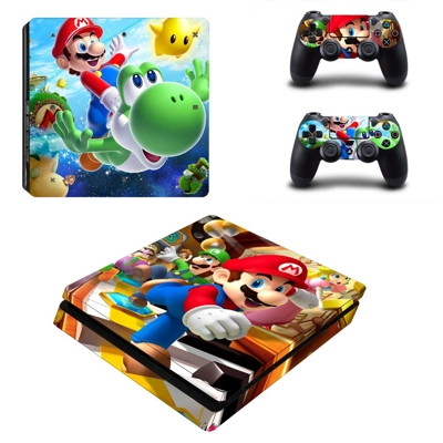 Super Mario decal skin for PS4 Slim Console and two controllers