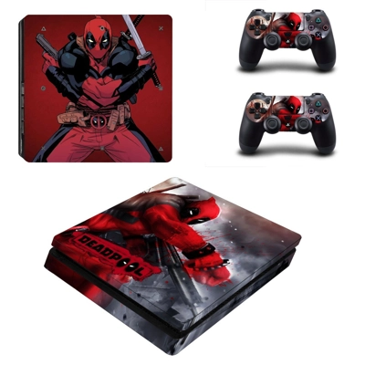 Deadpool decal skin for PS4 Slim Console and two controllers Deadpool decal skin for PS4 Slim Console and two controllers