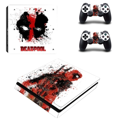 Deadpool decal skin for PS4 Slim Console and two controllers