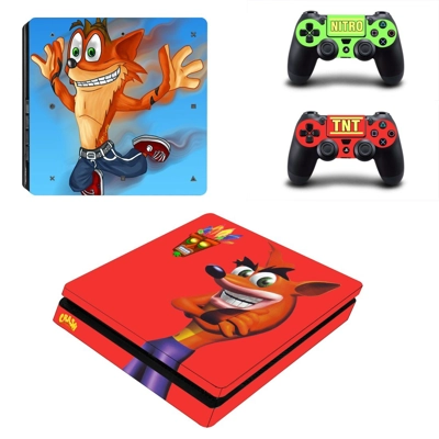 Crash Bandicoot decal skin for PS4 Slim Console and two co..