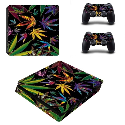 Colorful weed decal skin for PS4 Slim Console and two controllers