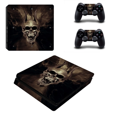 Trivium skull decal skin for PS4 Slim Console and two controllers