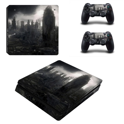 Destruction City decal skin for PS4 Slim Console and two controllers
