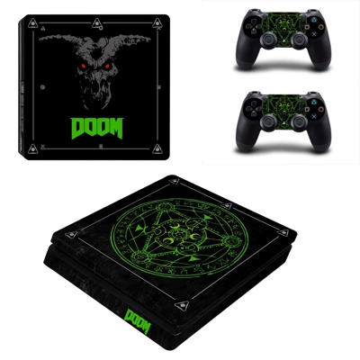 Doom decal skin for PS4 Slim Console and two controllers
