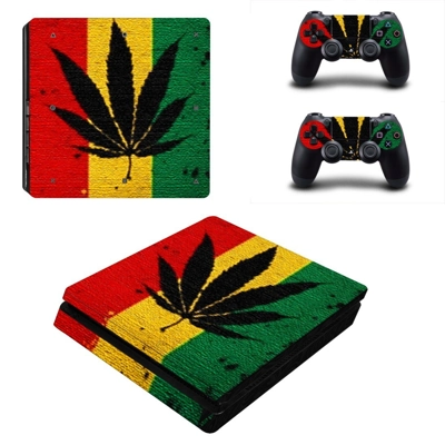 Black weed decal skin for PS4 Slim Console and two controllers