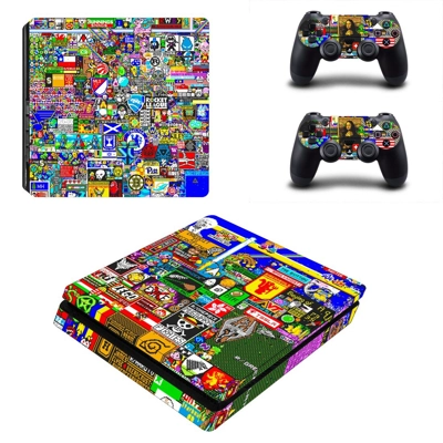 Graffiti decal skin for PS4 Slim Console and two controllers