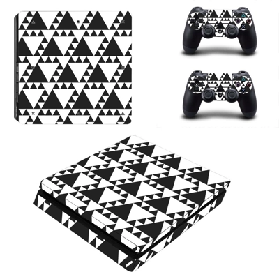 Black traingle decal skin for PS4 Slim Console and two controllers